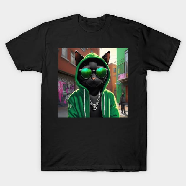 A black cat as a rap hiphop artist  in the alleyways of his home town. T-Shirt by Musical Art By Andrew